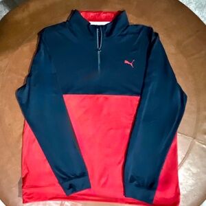 Men’s Puma Blue & Red Quarter Zip Pullover. Sz L